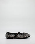 Ballerina Mary Jane in Rete con Cristalli e Dettagli in Vernice Nero