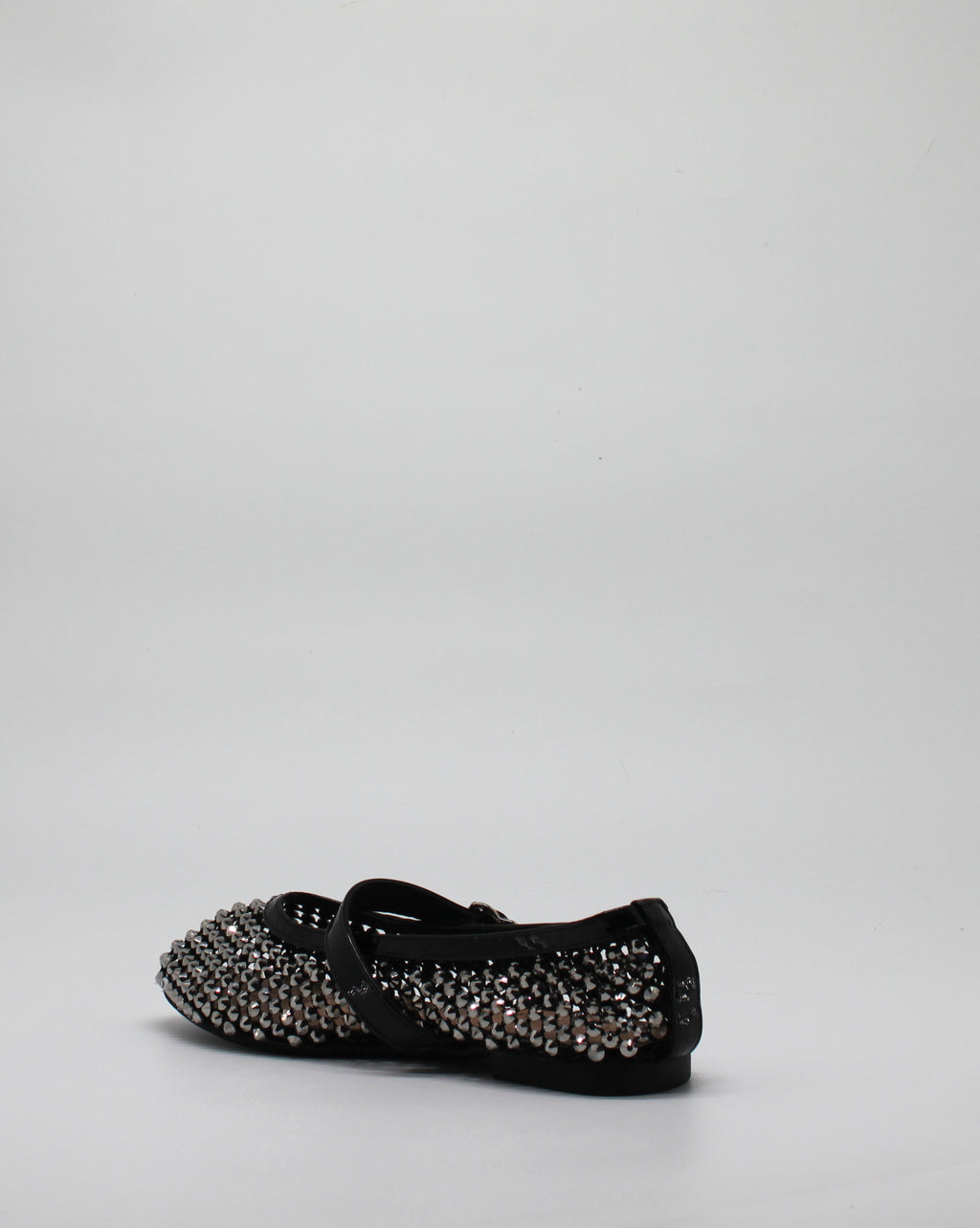 Ballerina Mary Jane in Rete con Cristalli e Dettagli in Vernice Nero