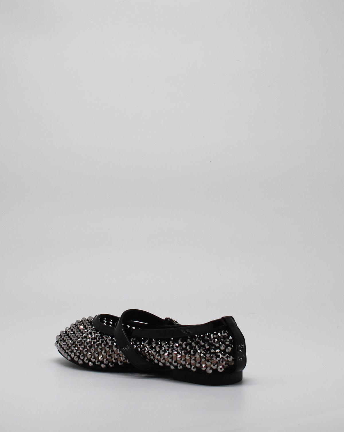 Ballerina Mary Jane in Rete con Cristalli e Dettagli in Vernice Nero