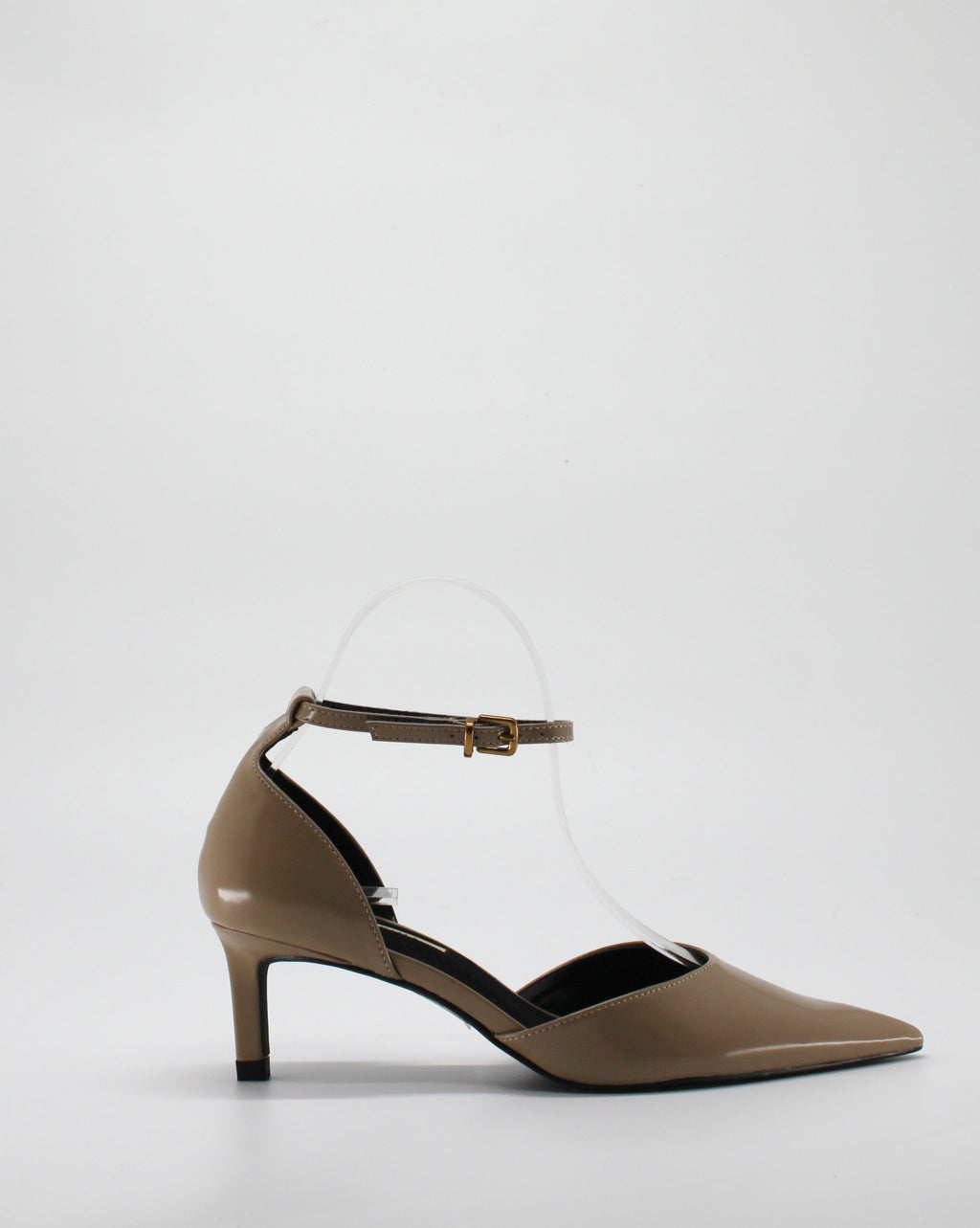 Scarpa Décolleté Slingback con Tacco Medio in Vernice - Nocciola