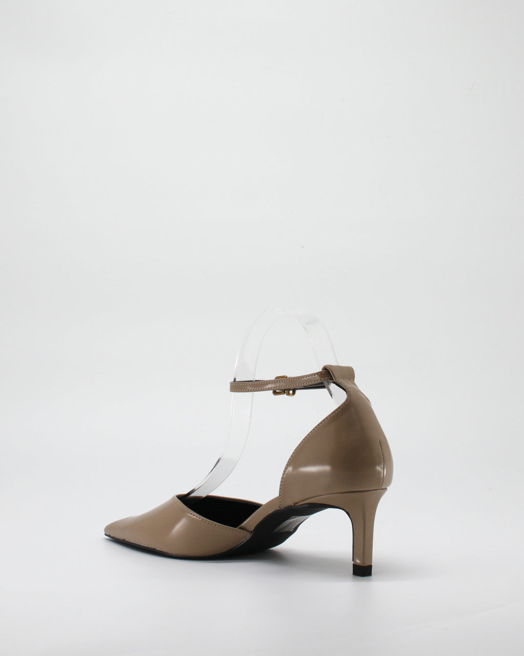 Scarpa Décolleté Slingback con Tacco Medio in Vernice - Nocciola
