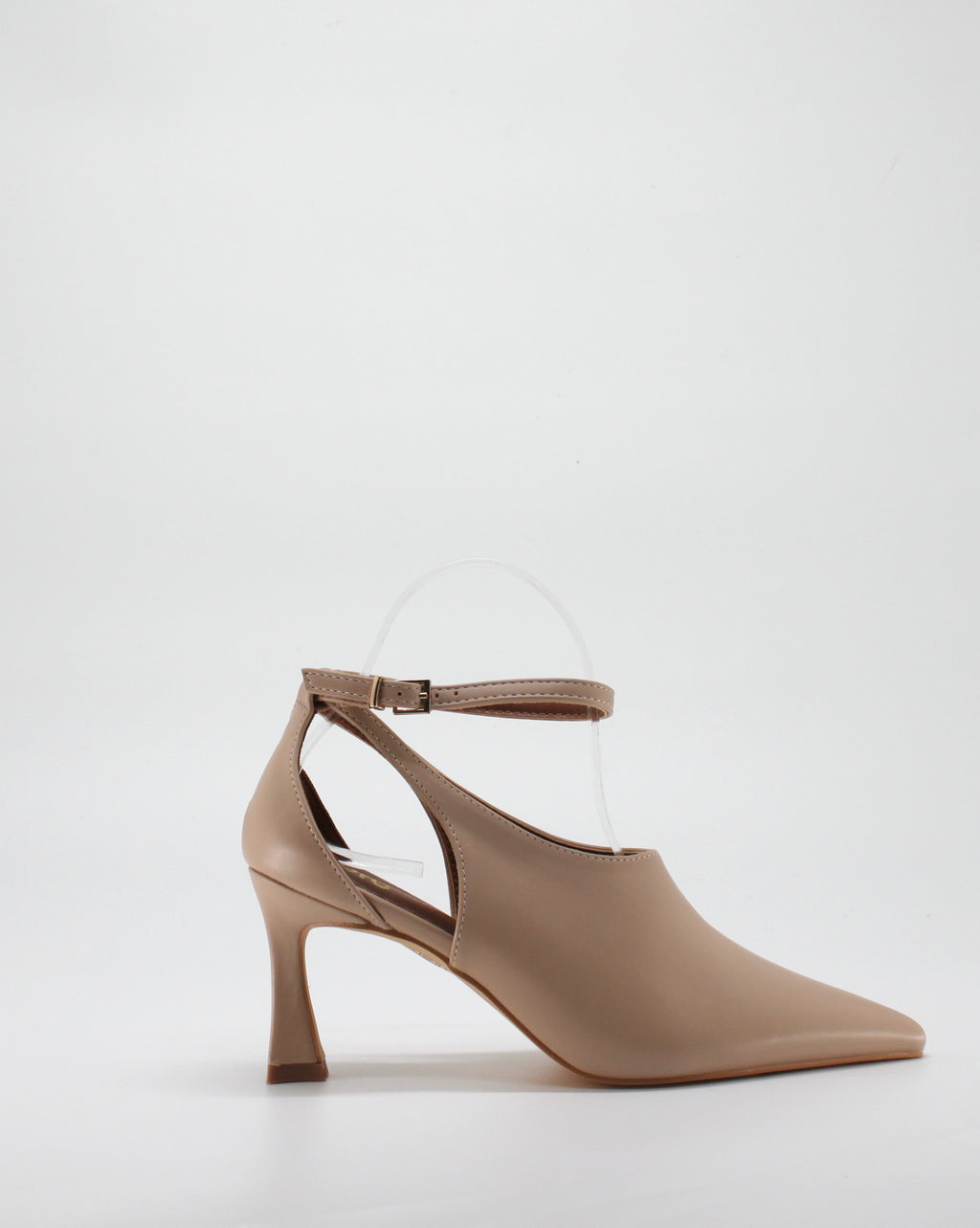 Scarpa Decolleté Cut-Out a Punta con Tacco Scultura e Cinturino - Nude