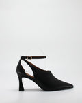 Scarpa Decolleté Cut-Out a Punta con Tacco Scultura e Cinturino - Nero