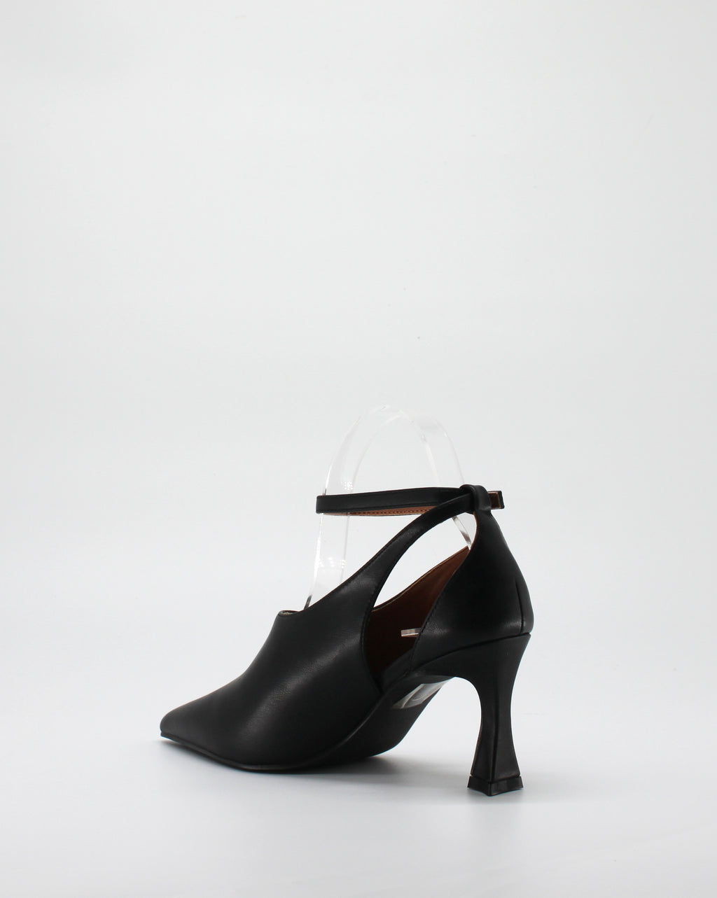 Scarpa Decolleté Cut-Out a Punta con Tacco Scultura e Cinturino - Nero
