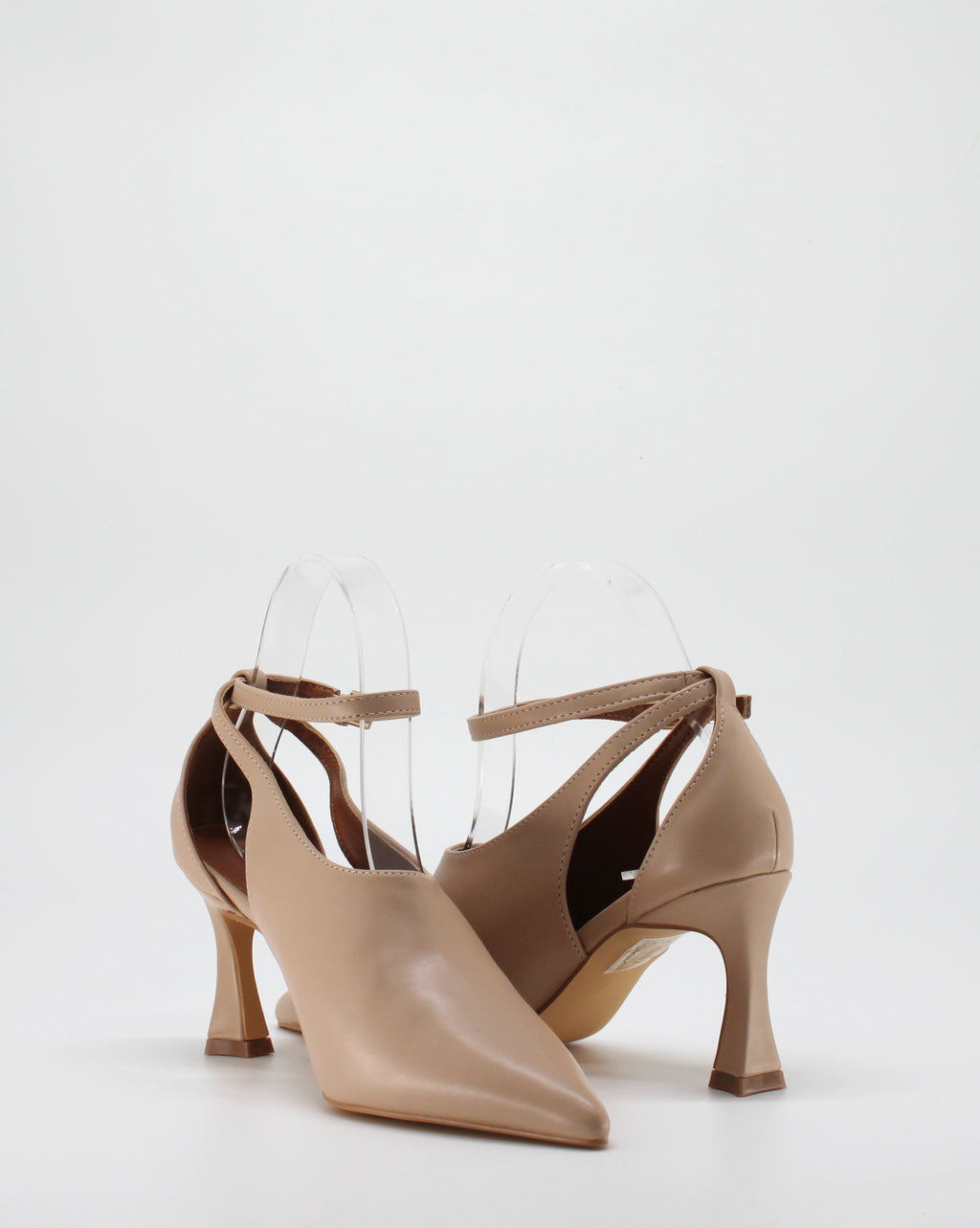 Scarpa Decolleté Cut-Out a Punta con Tacco Scultura e Cinturino - Nude