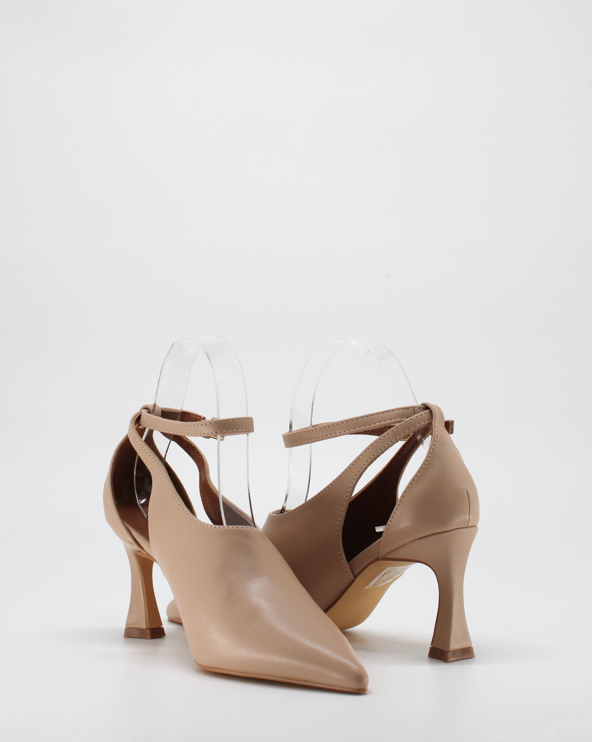 Scarpa Decolleté Cut-Out a Punta con Tacco Scultura e Cinturino - Nude