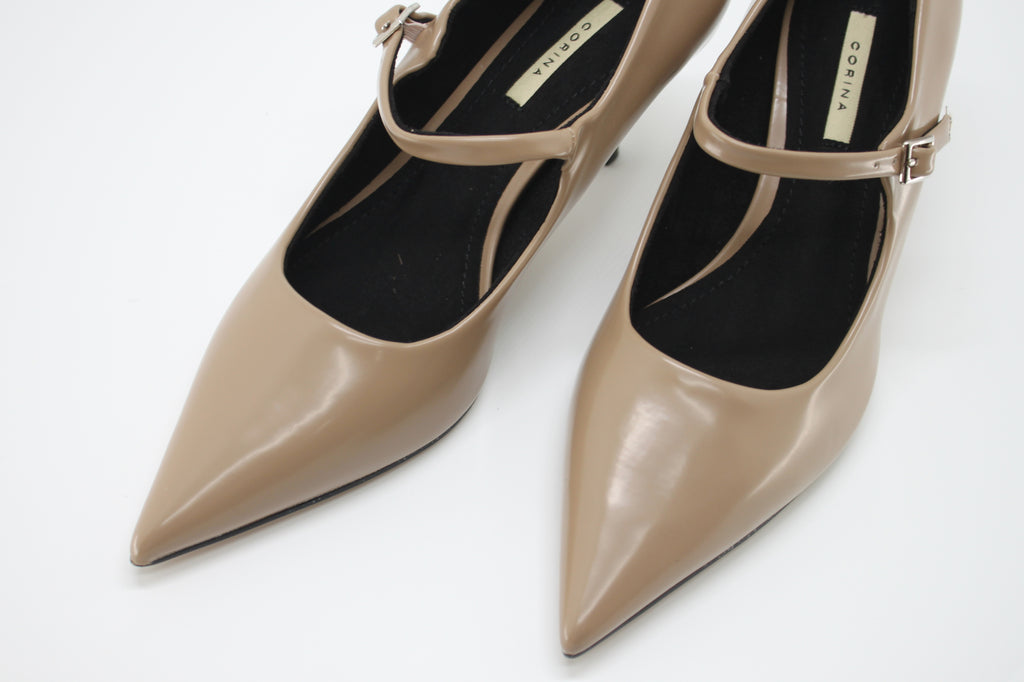 Scarpa Decolleté Mary Jane a Punta con Tacco Stiletto - Beige