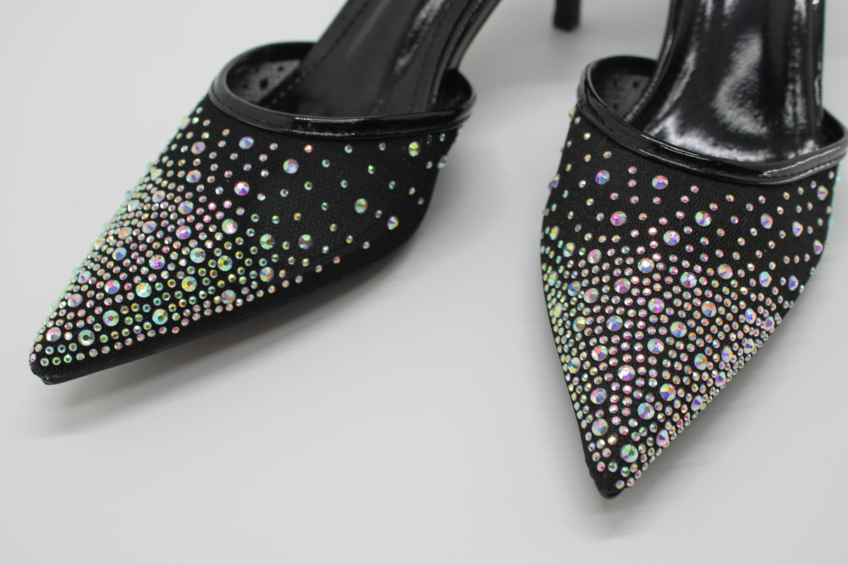 Decolleté Gioiello con Strass e Cinturino - Nero