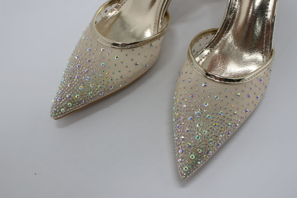 Decolleté Gioiello con Strass e Cinturino - Oro