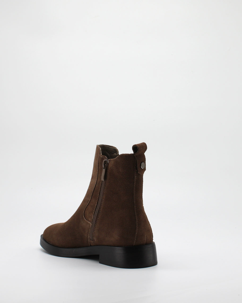 Stivaletto Tronchetto in Camoscio con Zip e Tacco Basso - Khaki