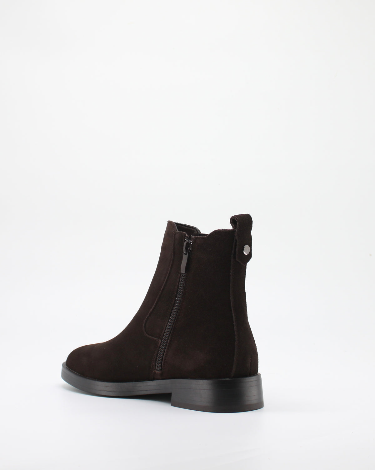 Stivaletto Tronchetto in Camoscio con Zip e Tacco Basso - Brown