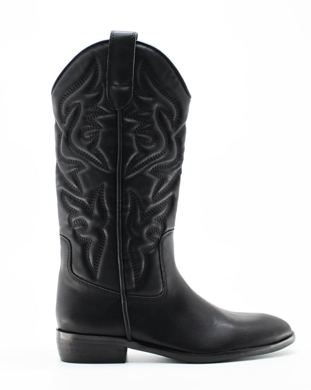 Stivale Camperos Texano in Similpelle con Ricami in Rilievo - Nero