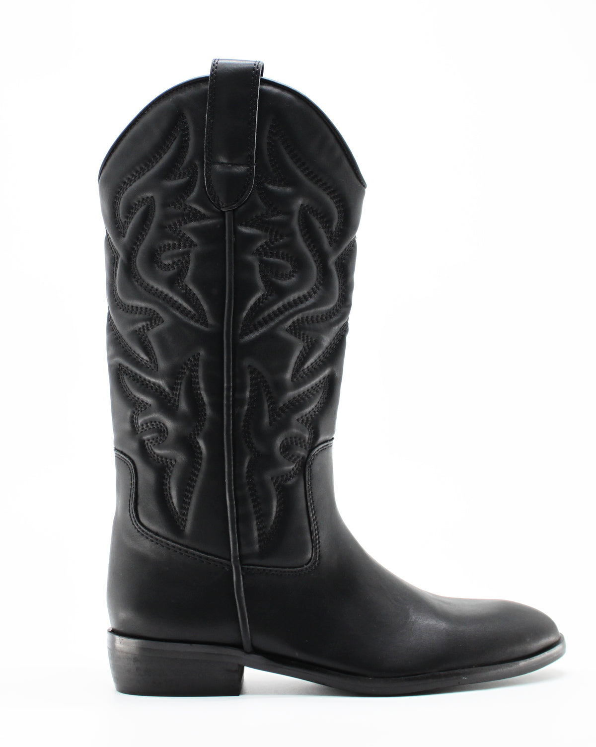 Stivale Camperos Texano in Similpelle con Ricami in Rilievo - Nero
