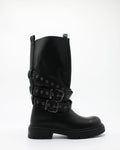 Stivale Biker Combat in Similpelle con Cinturini e Fibbie Multi-Ochielli - Nero