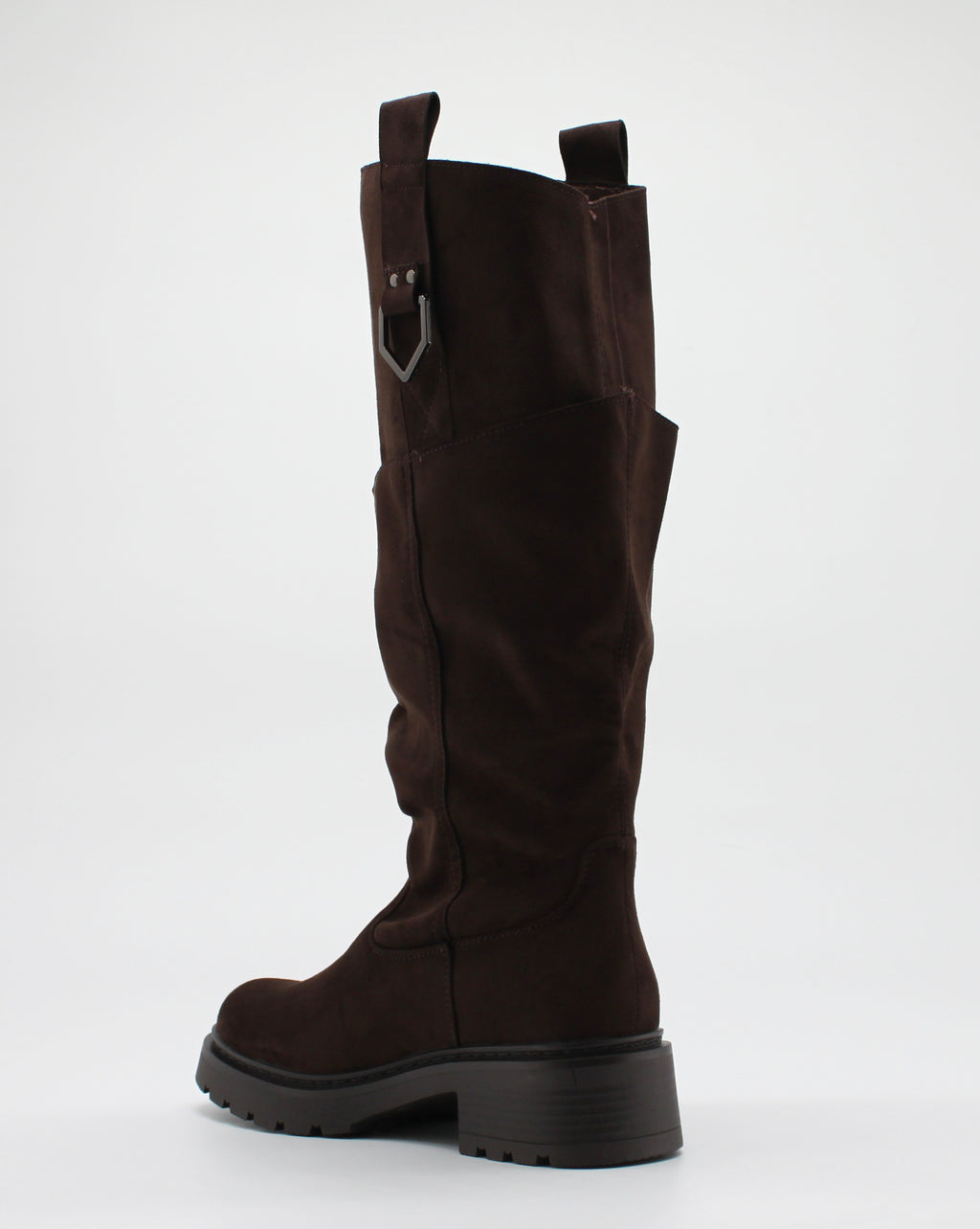 Stivale Alto Scamosciato Slouchy con Dettaglio Fibbia - Marrone