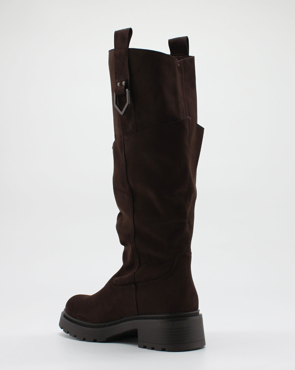 Stivale Alto Scamosciato Slouchy con Dettaglio Fibbia - Marrone