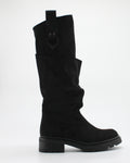 Stivale Alto Scamosciato Slouchy con Dettaglio Fibbia - Nero
