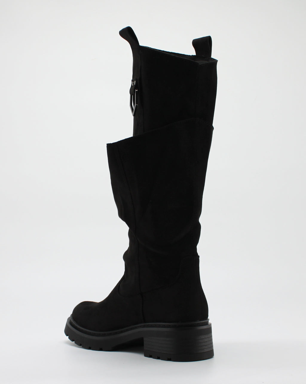Stivale Alto Scamosciato Slouchy con Dettaglio Fibbia - Nero