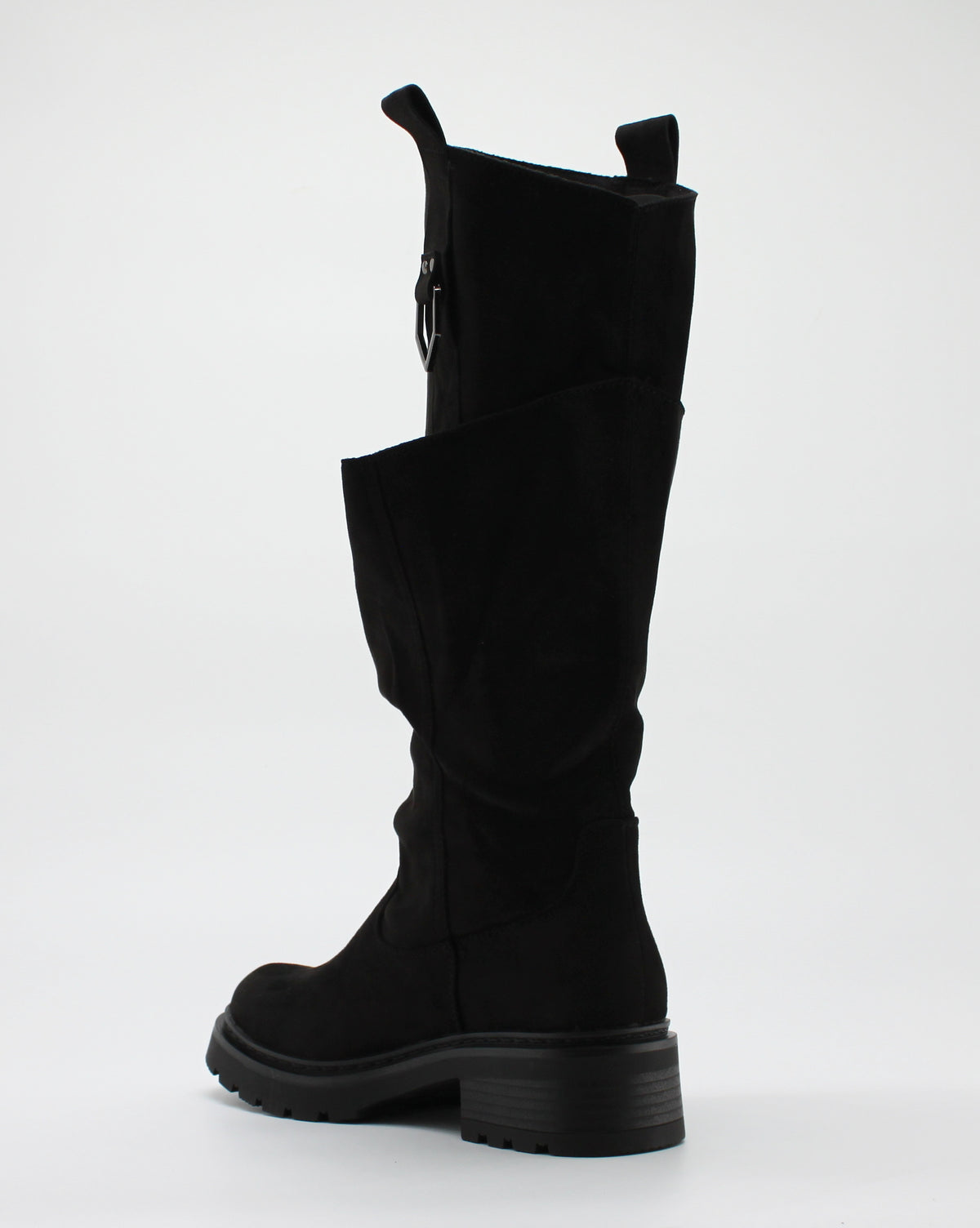 Stivale Alto Scamosciato Slouchy con Dettaglio Fibbia - Nero