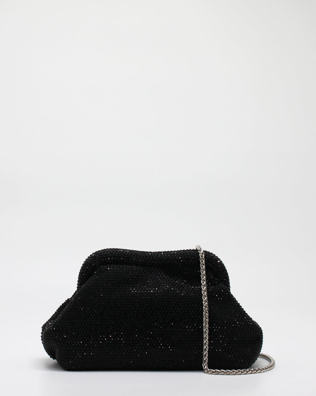 Clutch Gioiello in Strass con Tracolla Argento - Nero (Copia)
