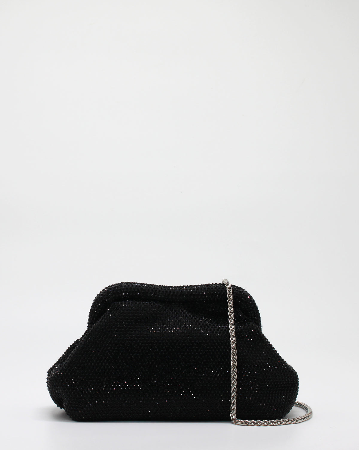 Clutch Gioiello in Strass con Tracolla Argento - Nero (Copia)