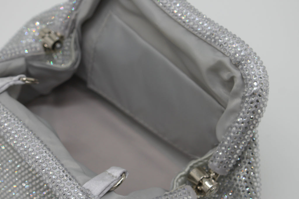 Clutch Gioiello in Strass con Tracolla Argento - Silver (Copia)