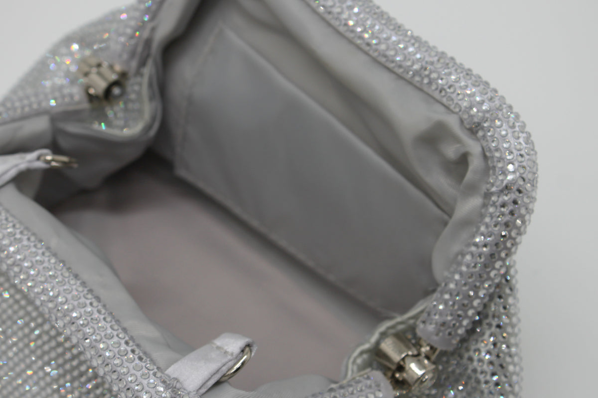 Clutch Gioiello in Strass con Tracolla Argento - Silver (Copia)