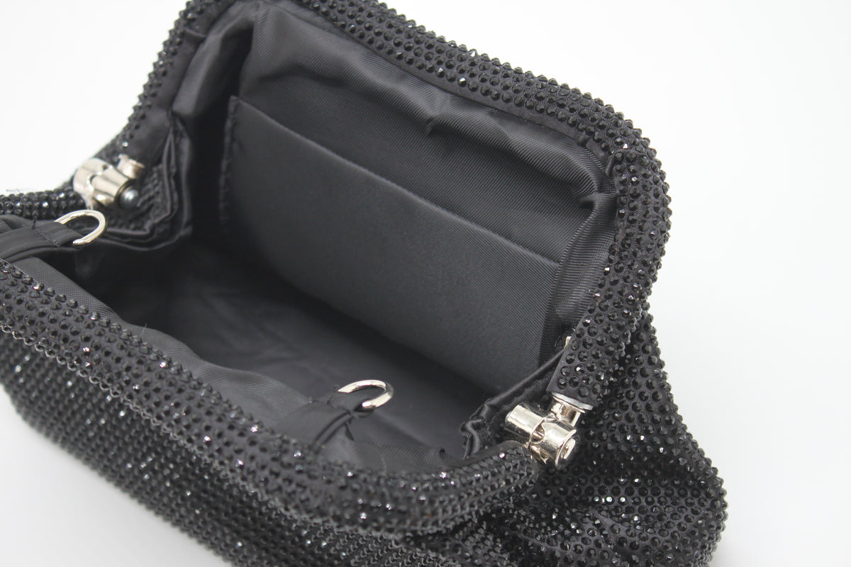 Clutch Gioiello in Strass con Tracolla Argento - Nero (Copia)