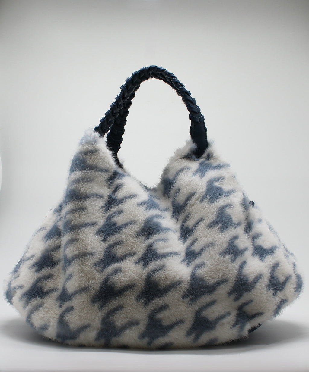 Borsa Alex Max in Eco-Pelliccia Pied de Poule - Blu e Bianco
