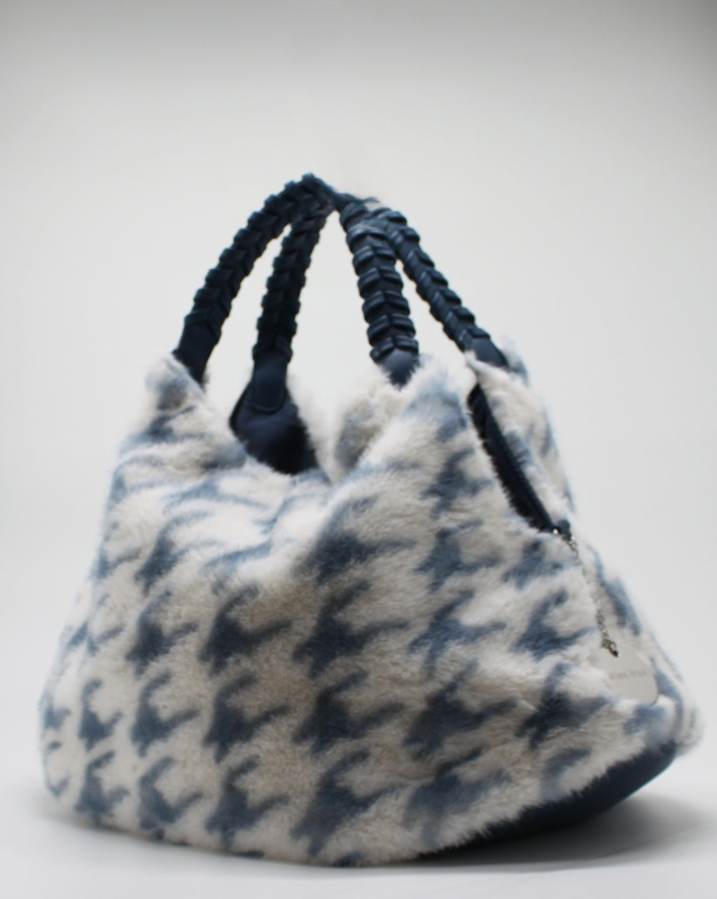 Borsa Alex Max in Eco-Pelliccia Pied de Poule - Blu e Bianco