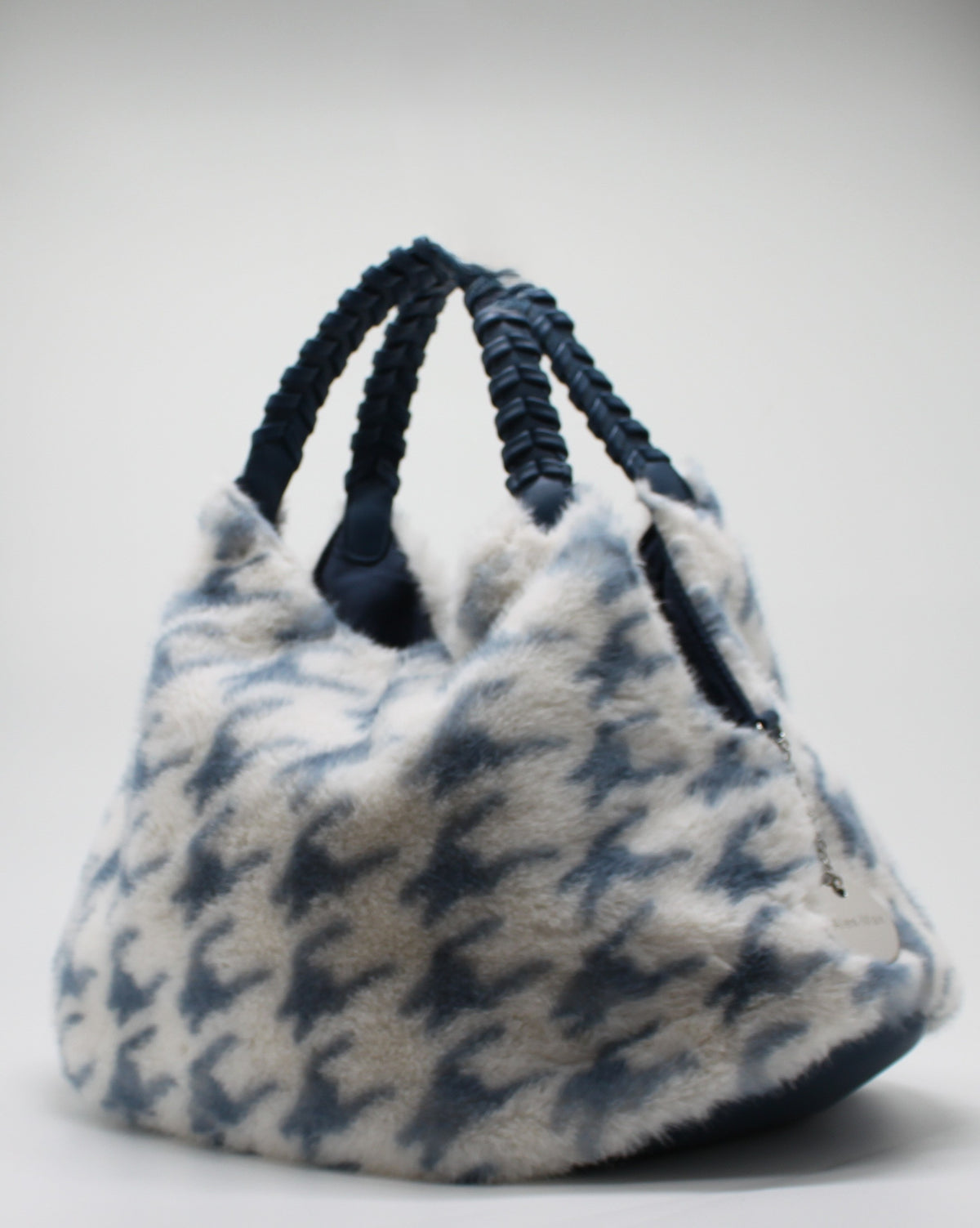 Borsa Alex Max in Eco-Pelliccia Pied de Poule - Blu e Bianco
