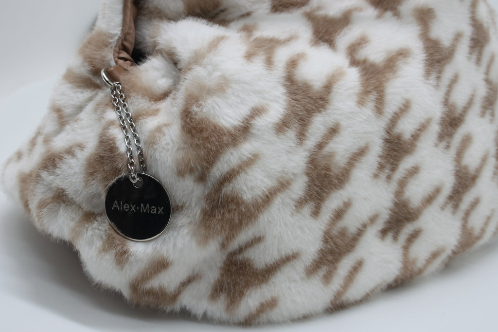 Borsa Alex Max in Eco-Pelliccia Pied de Poule - Beige e Bianco