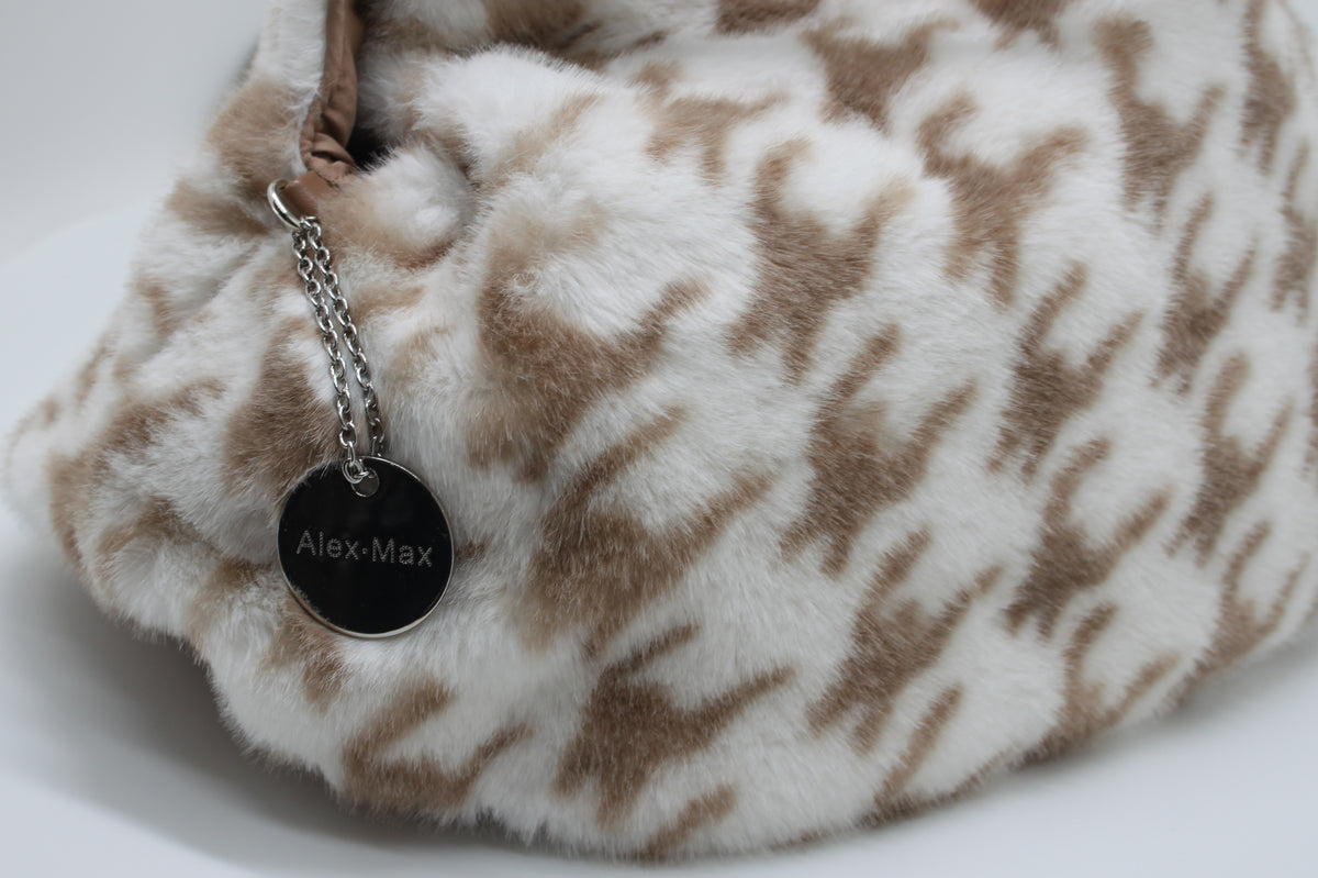 Borsa Alex Max in Eco-Pelliccia Pied de Poule - Beige e Bianco