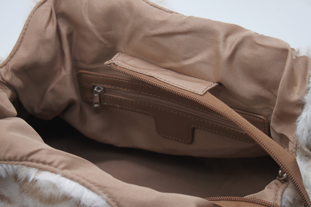 Borsa Alex Max in Eco-Pelliccia Pied de Poule - Beige e Bianco