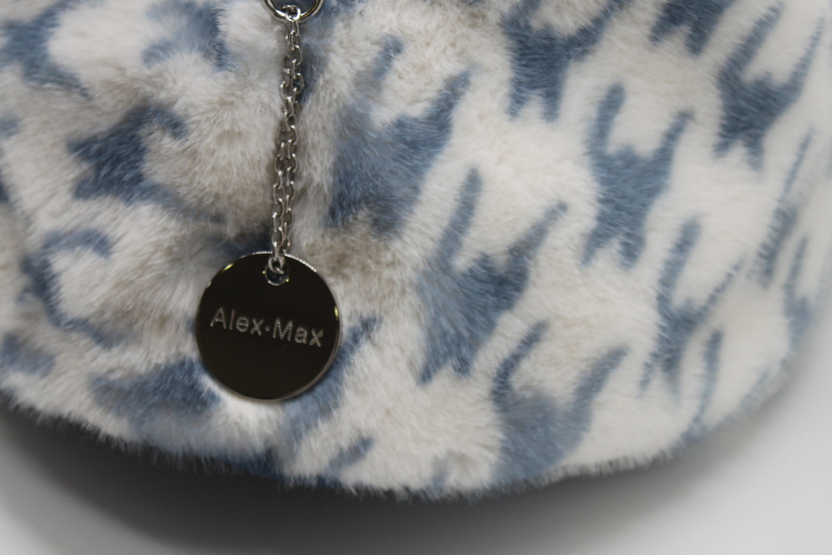 Borsa Alex Max in Eco-Pelliccia Pied de Poule - Blu e Bianco