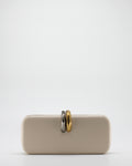 Clutch con Chiusura Gioiello Bicolore e Tracolla Dorata - Beige