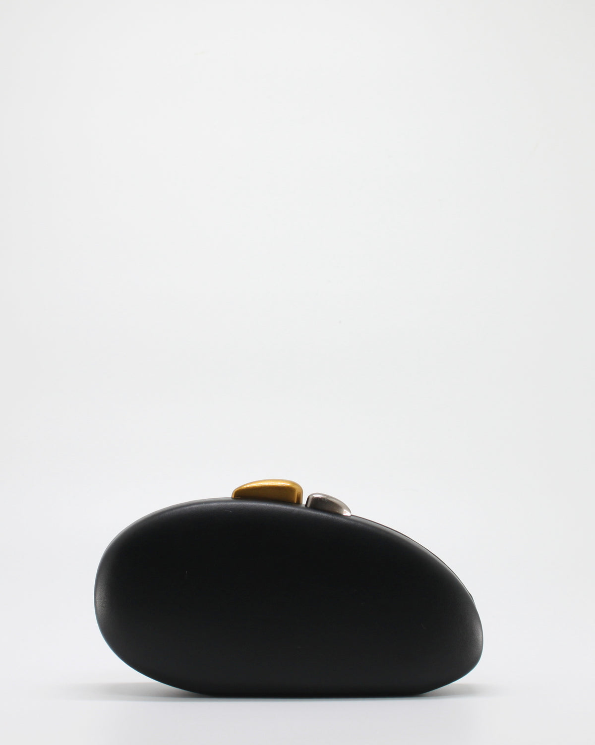Clutch Gioiello Rigida con Chiusura Bicolore e Tracolla a Catena - Nero