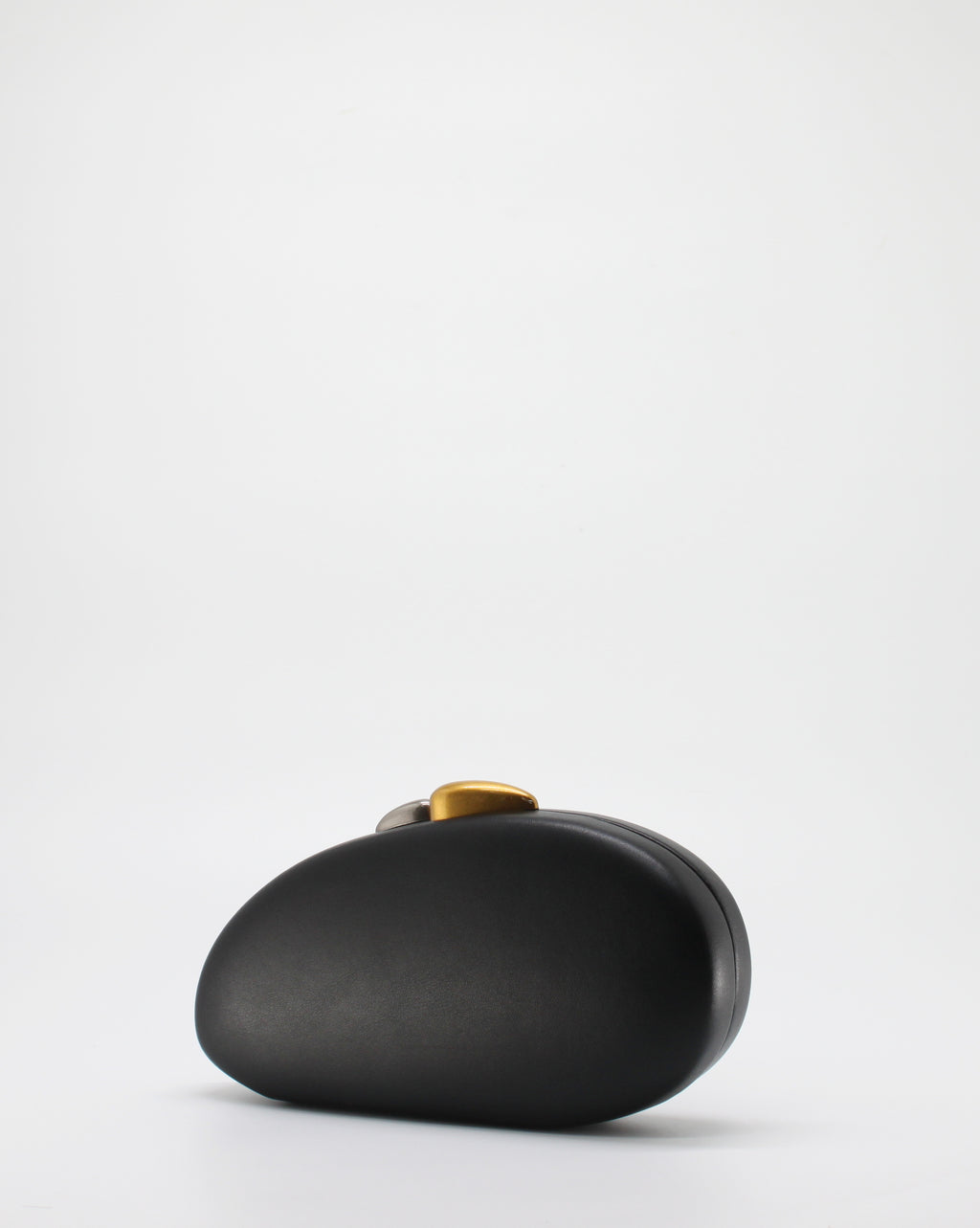 Clutch Gioiello Rigida con Chiusura Bicolore e Tracolla a Catena - Nero