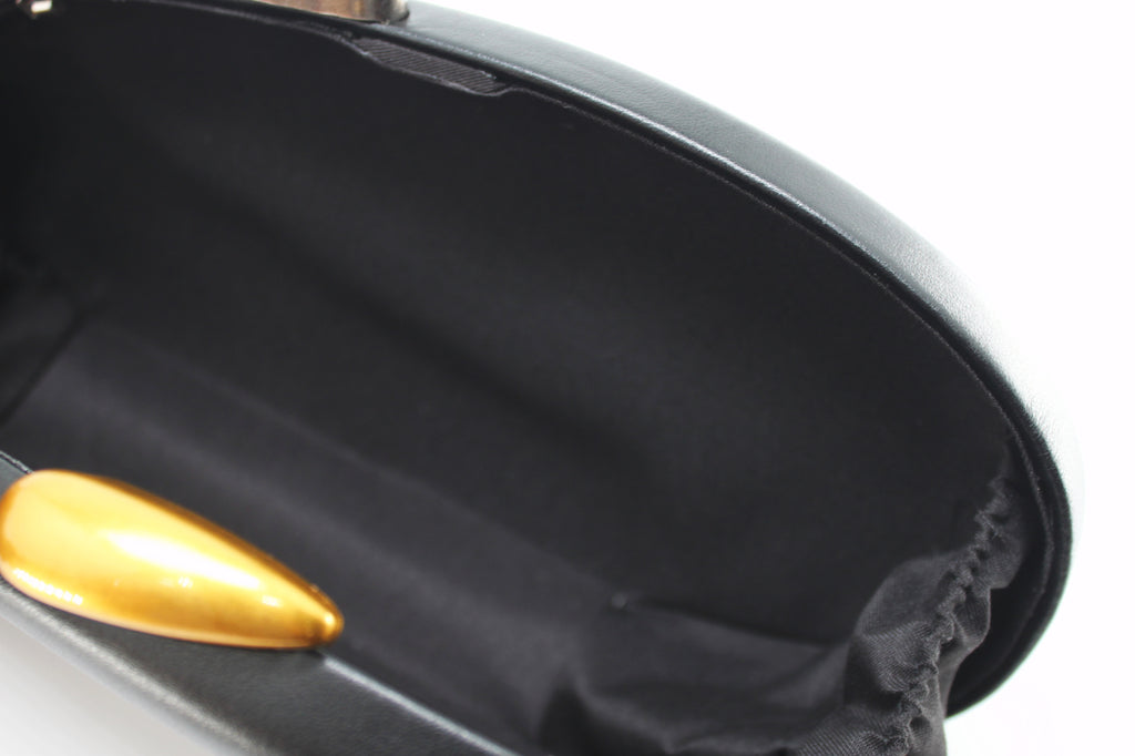 Clutch Gioiello Rigida con Chiusura Bicolore e Tracolla a Catena - Nero