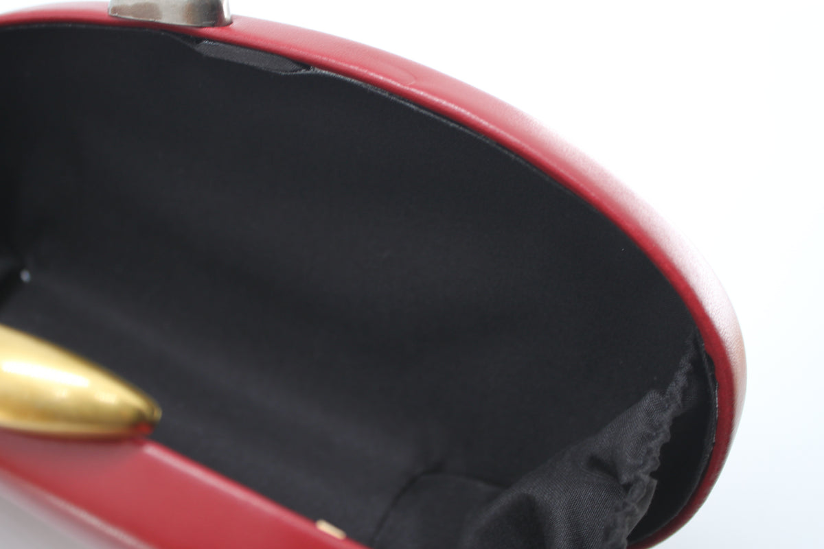 Clutch Gioiello Rigida con Chiusura Bicolore e Tracolla a Catena - Bordeaux