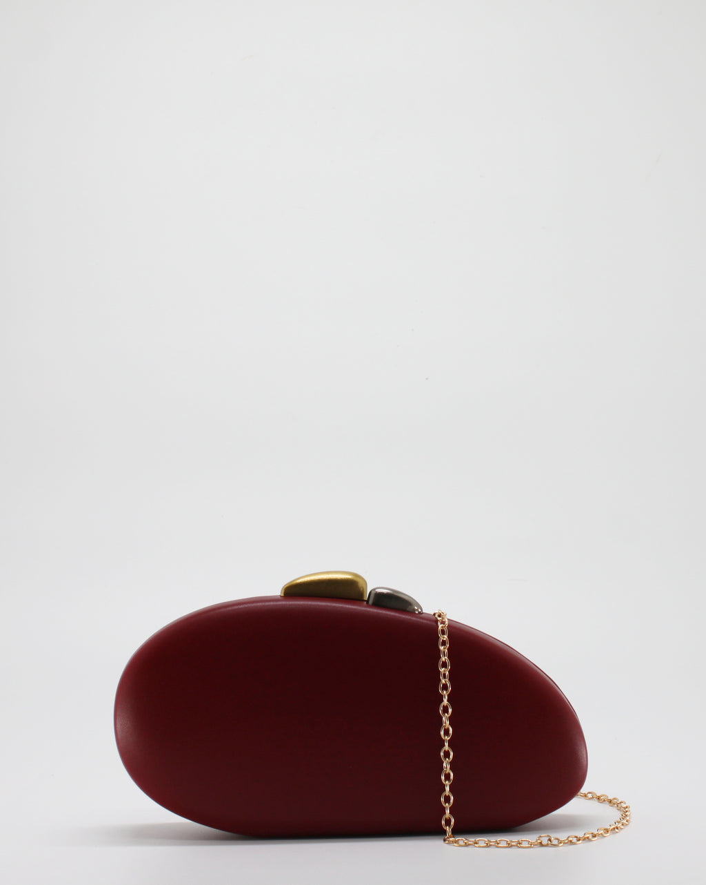 Clutch Gioiello Rigida con Chiusura Bicolore e Tracolla a Catena - Bordeaux