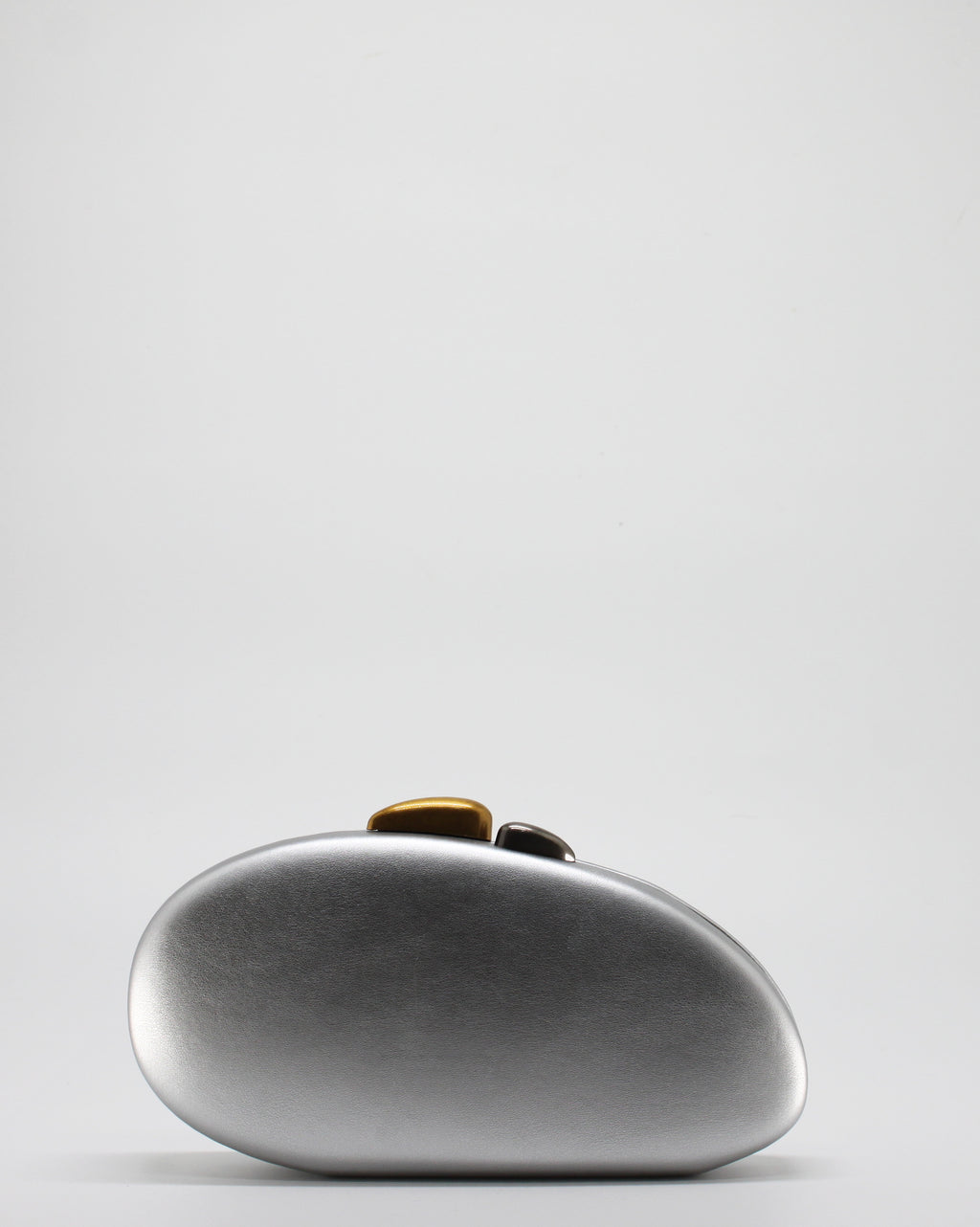 Clutch Gioiello Rigida con Chiusura Bicolore e Tracolla a Catena - Silver