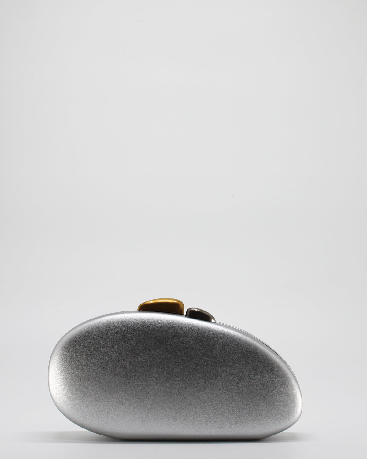 Clutch Gioiello Rigida con Chiusura Bicolore e Tracolla a Catena - Silver