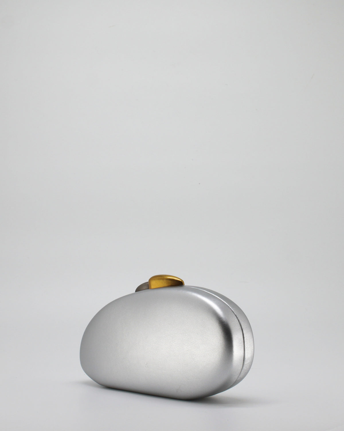 Clutch Gioiello Rigida con Chiusura Bicolore e Tracolla a Catena - Silver