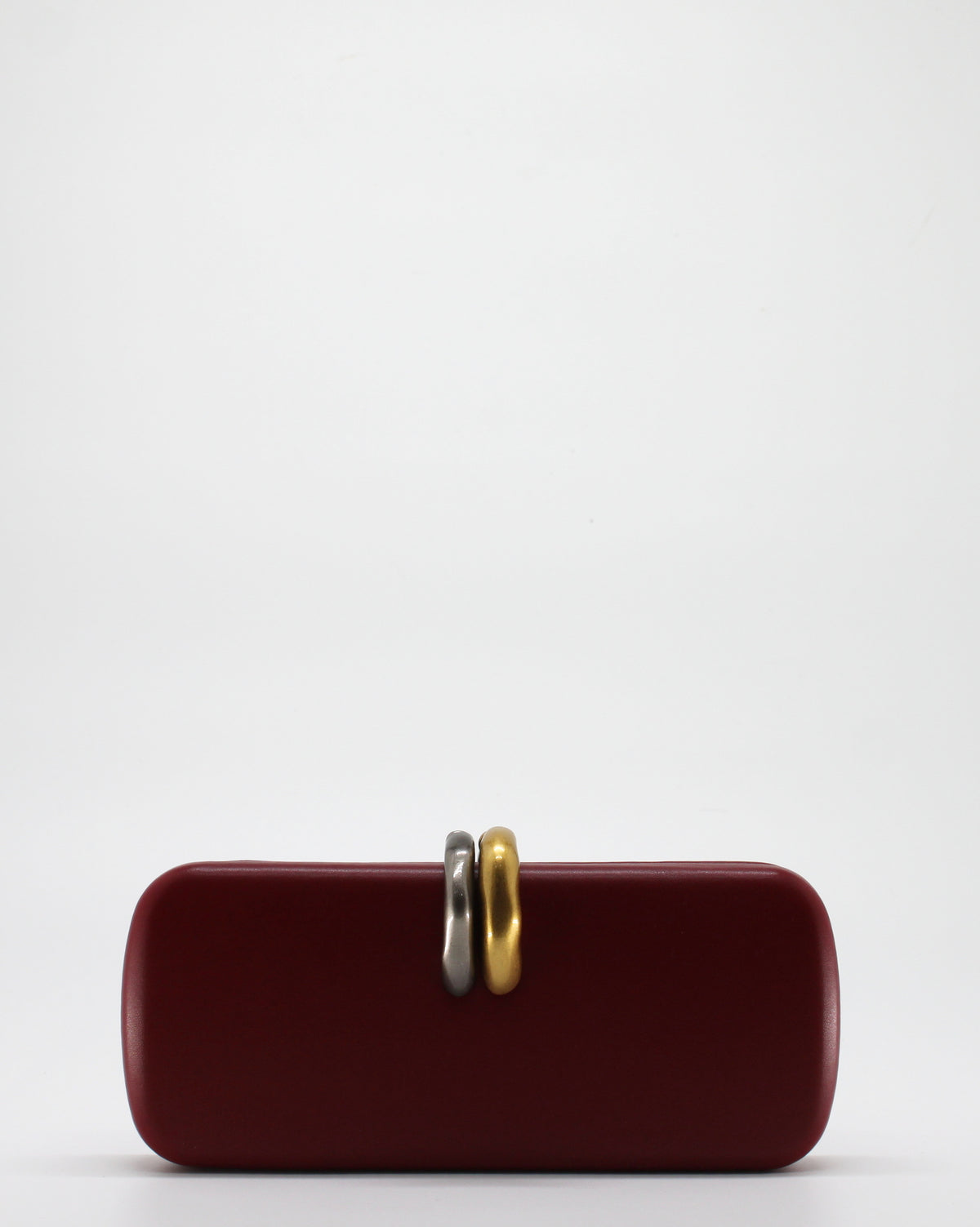 Clutch con Chiusura Gioiello Bicolore e Tracolla Dorata - Bordeaux