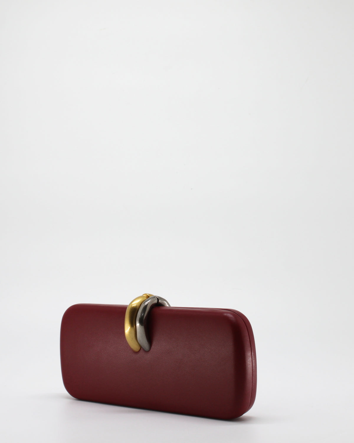 Clutch con Chiusura Gioiello Bicolore e Tracolla Dorata - Bordeaux