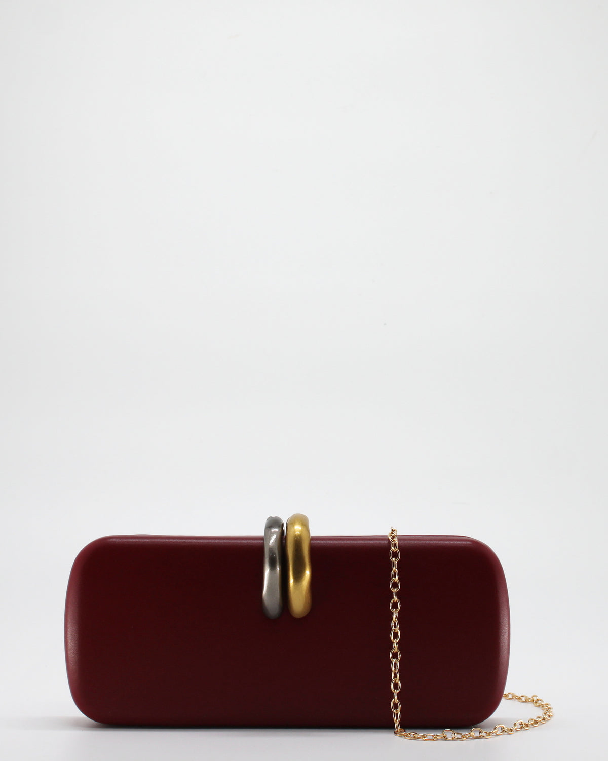 Clutch con Chiusura Gioiello Bicolore e Tracolla Dorata - Bordeaux