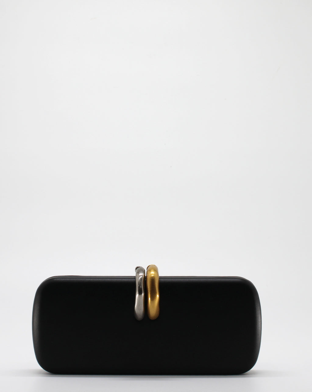 Clutch con Chiusura Gioiello Bicolore e Tracolla Dorata - Nero