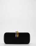Clutch con Chiusura Gioiello Bicolore e Tracolla Dorata - Nero