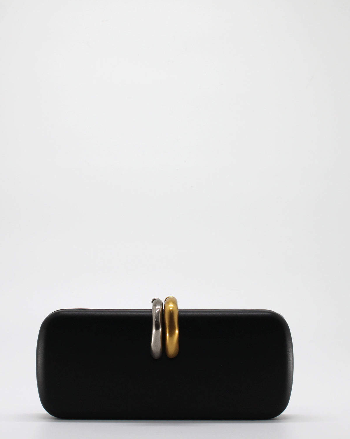 Clutch con Chiusura Gioiello Bicolore e Tracolla Dorata - Nero